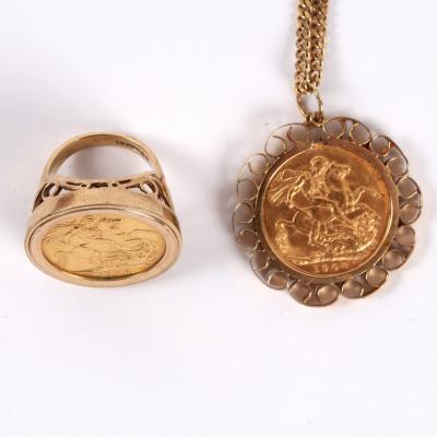 Appraisal: A gold sovereign ring set in ct gold and a