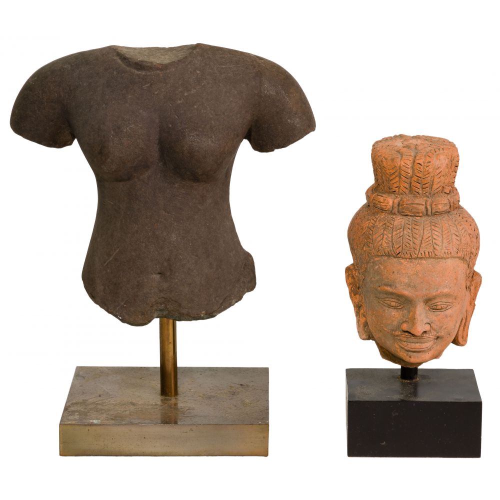 Appraisal: CAMBODIAN KHMER SANDSTONE FIGURES items including a partial figure and