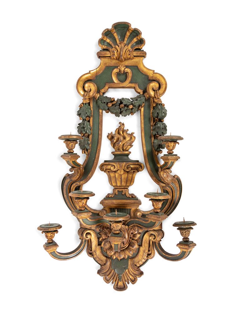 Appraisal: A Large Continental Painted and Parcel Gilt Seven-Light Sconce A