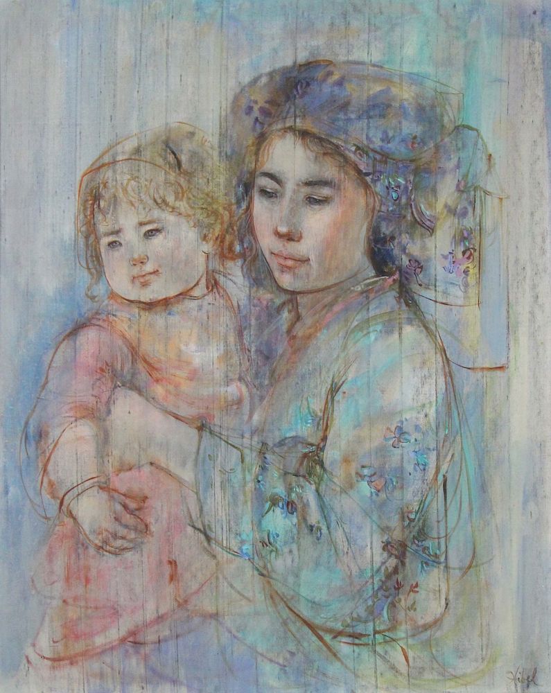 Appraisal: EDNA HIBEL AMERICAN - Oil on Masonite Mother and Child