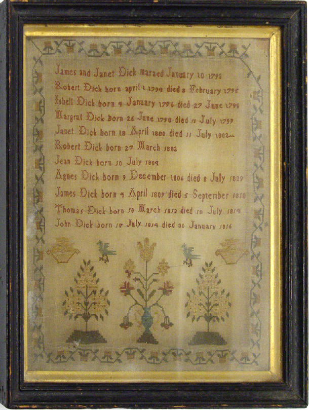 Appraisal: Georgian rectangular sampler with script detailing a family history and