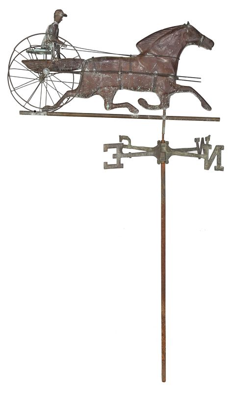 Appraisal: Copper and Zinc Horse and Sulky Weathervane verdigris patina wrought