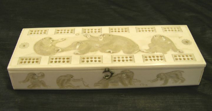 Appraisal: Good Japanese Carved Ivory Cribbage Box and Board Meiji period