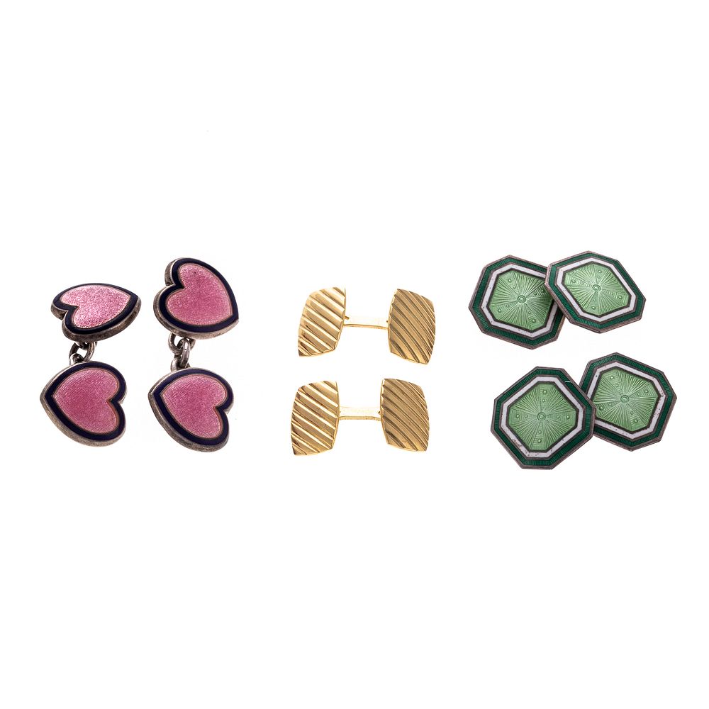 Appraisal: A Collection of Enamel Cufflinks in Silver K Art Deco