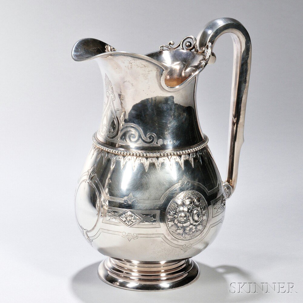 Appraisal: Albert Coles Coin Silver Pitcher New York - baluster-form with