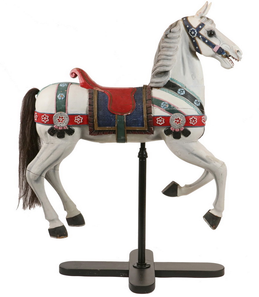 Appraisal: CAROUSEL HORSE Early th c Carved and Painted Wood White