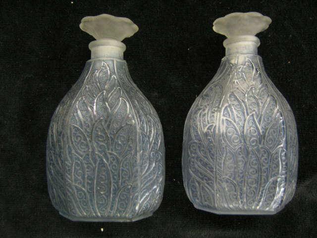 Appraisal: Pair of French Art Glass Perfume Bottles Lalique style with