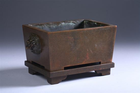 Appraisal: CHINESE BRONZE CENSER AND TRAY Xuande mark Of rectangular form