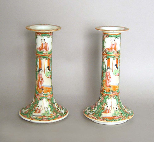 Appraisal: Matched pair of Rose Medallion candlesticks h