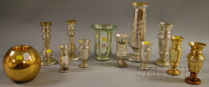 Appraisal: Twelve Mercury Glass Vases and Candlesticks ht to in