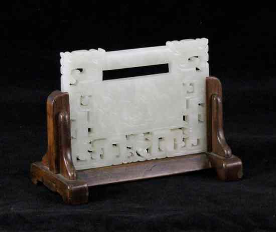 Appraisal: A Chinese pale celadon jade rectangular pendant plaque th th