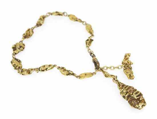 Appraisal: A Yellow Gold Nugget Motif Watch Fob Chain consisting of