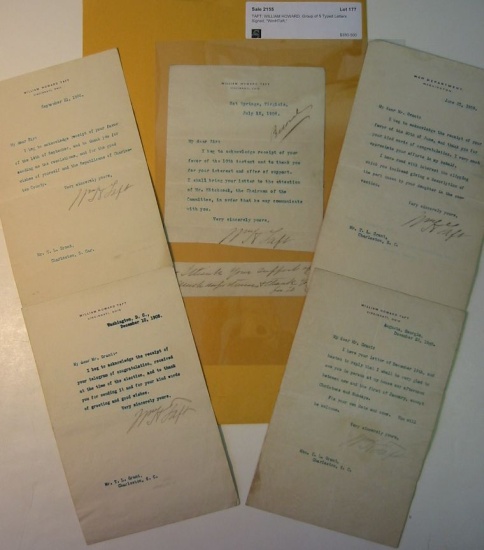 Appraisal: TAFT WILLIAM HOWARD Group of Typed Letters Signed WmHTaft each