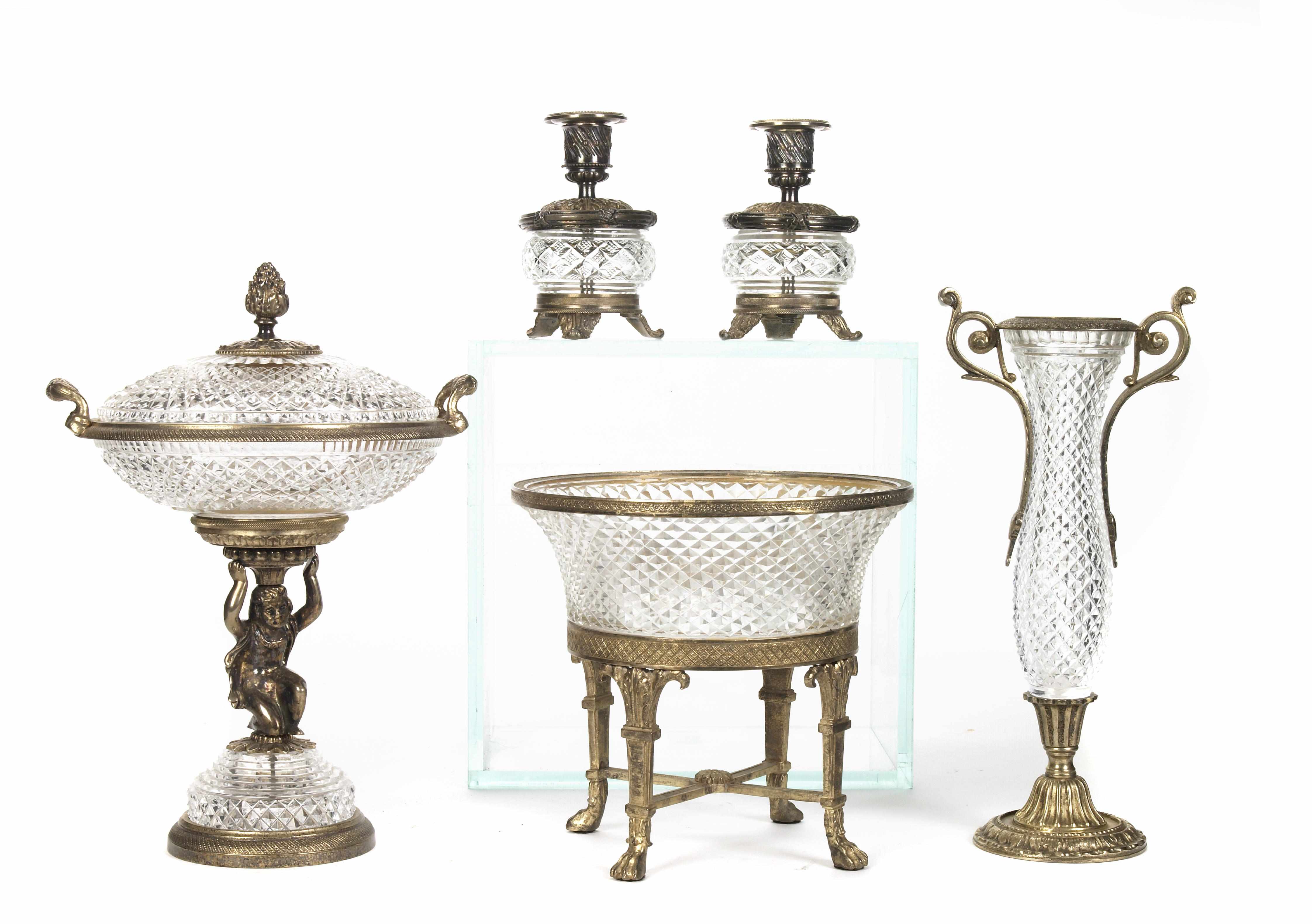 Appraisal: A group of gilt metal mounted cut glass table articles