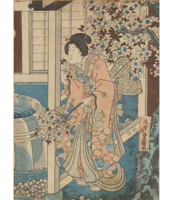 Appraisal: Japanese color woodblock print on rice paper depicting a female