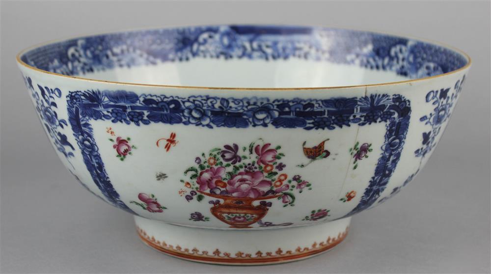 Appraisal: CHINESE EXPORT PORCELAIN UNDERGLAZE BLUE AND FAMILLE ROSE PUNCH BOWL