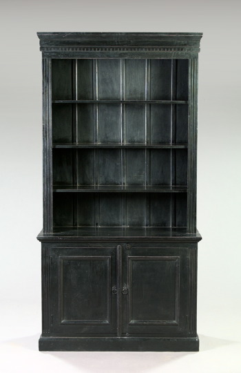 Appraisal: William IV-Style Ebonized Step-Back Bibliotheque the upper section open and