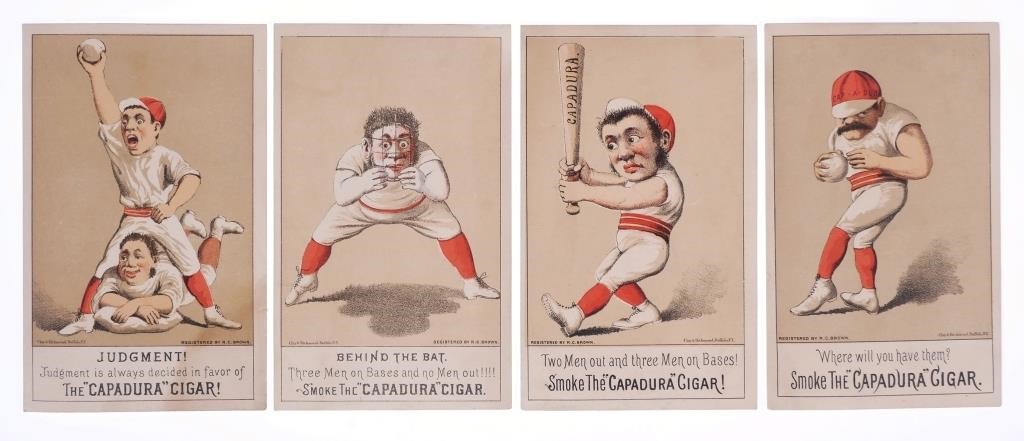 Appraisal: Group of four baseball themed illustrated cigar cards from Capadura