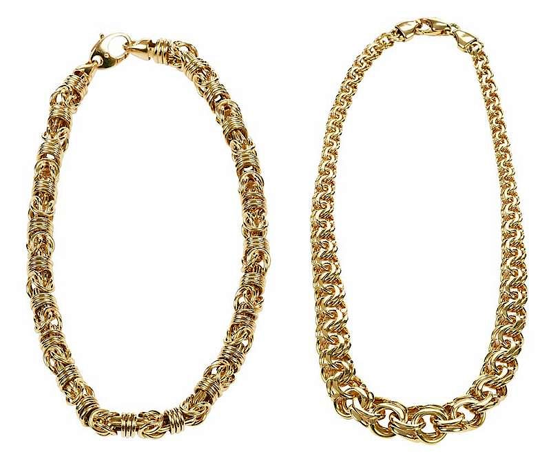 Appraisal: Two kt Necklaces Byzantine chain stamped Italy DG K yellow