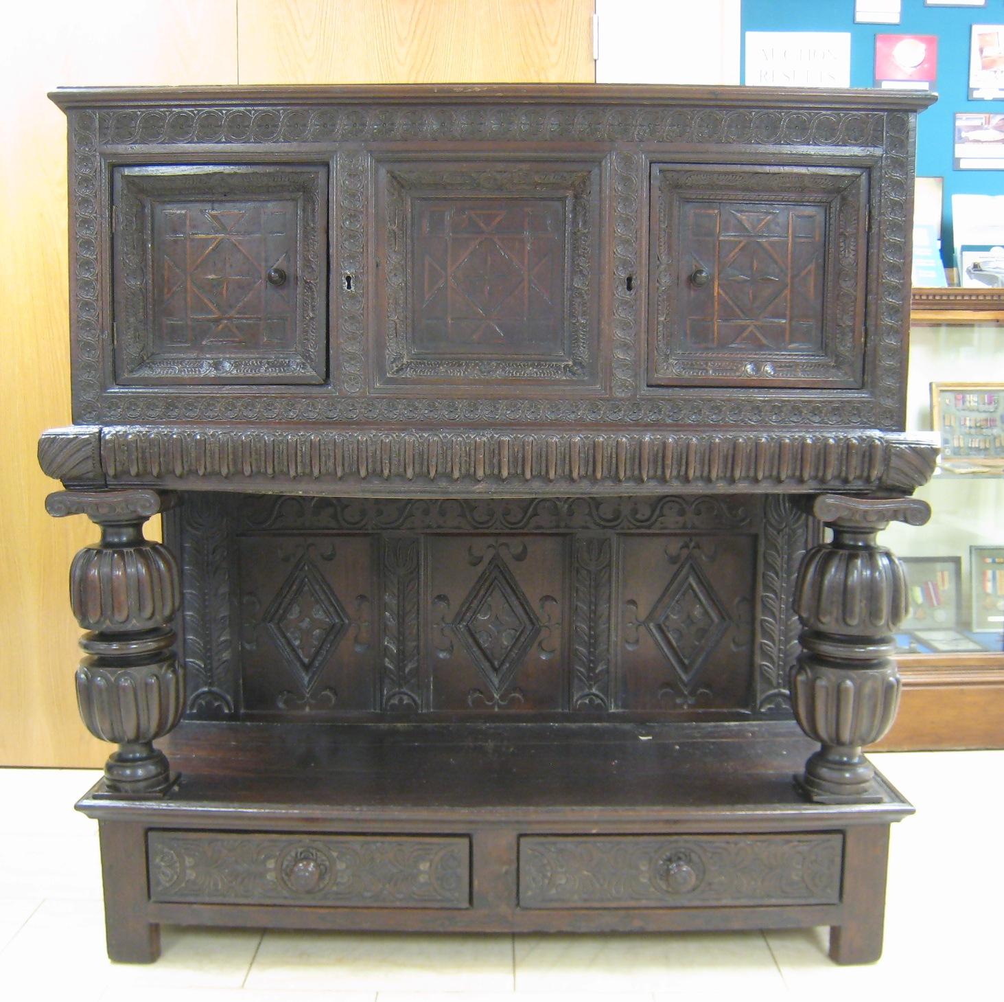 Appraisal: A th Century oak Court Cupboard with fine rosette carved