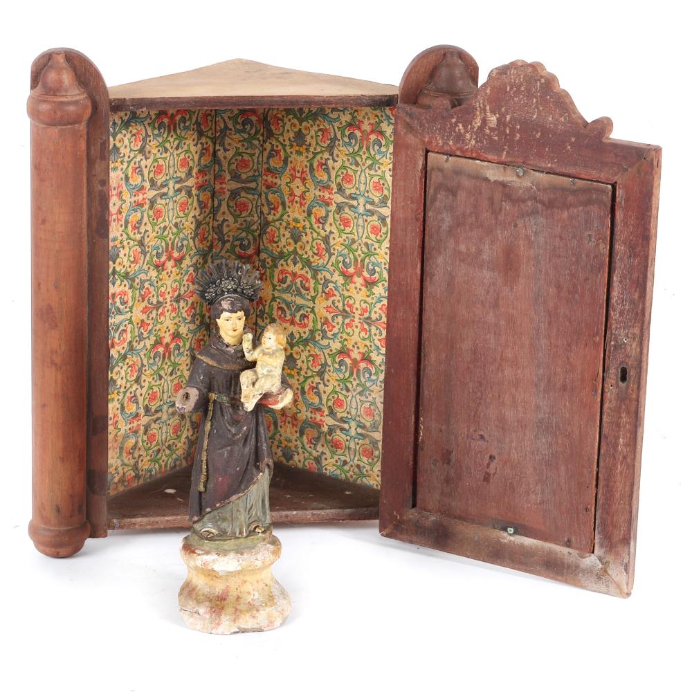 Appraisal: POLYCHROMED SPANISH COLONIAL MADONNA AND CHILD SANTOS FIGURE HAND-PAINED EARTHENWARE