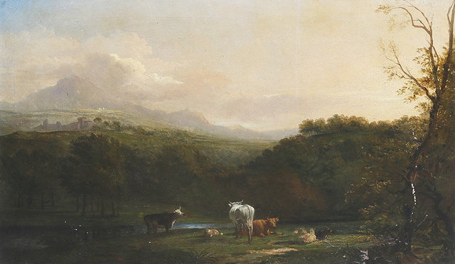 Appraisal: FOLLOWER OF GEORGE COLECattle resting at the side of a