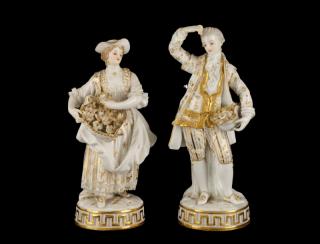 Appraisal: Pair of Meissen Porcelain White Gilt Figurines Meissen German founded