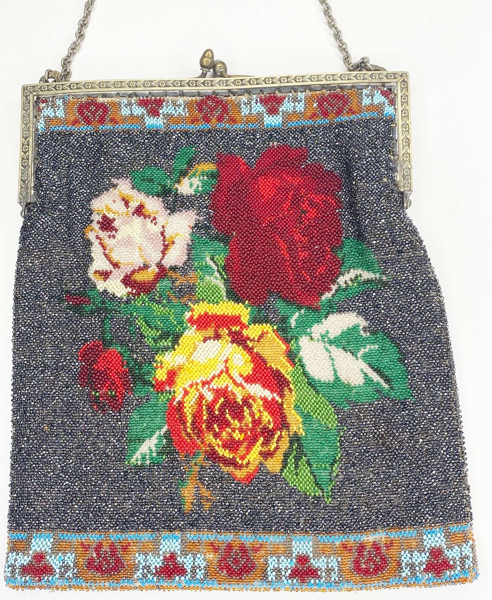 Appraisal: Micro Beaded Roses Hand Bag long at widest wear and