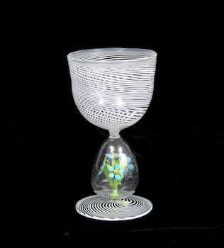 Appraisal: Bimini Glass Cup With Forget-Me-Not Flower Stem Clear glass with