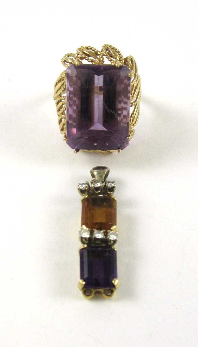 Appraisal: TWO ARTICLES OF AMETHYST JEWELRY including a k yellow and