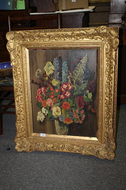 Appraisal: V StarlingA vase of flowers in a gilt plaster scroll