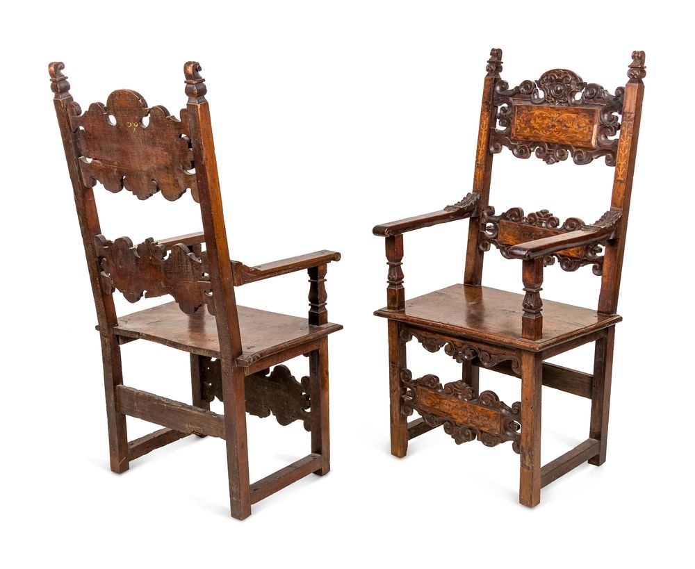 Appraisal: A Set of Five Italian Various Woods Inlaid Chairs A