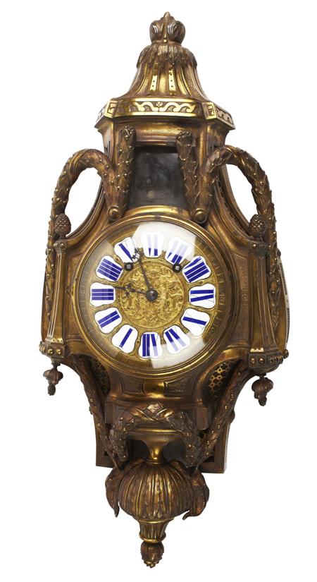 Appraisal: LOUIS XV STYLE GILT BRONZE CARTEL CLOCK LATE TH CENTURY