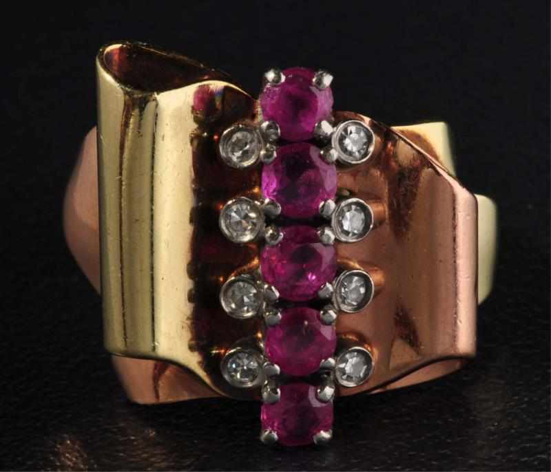 Appraisal: K Y Gold Diamond Ruby Bow Style Ring Description With