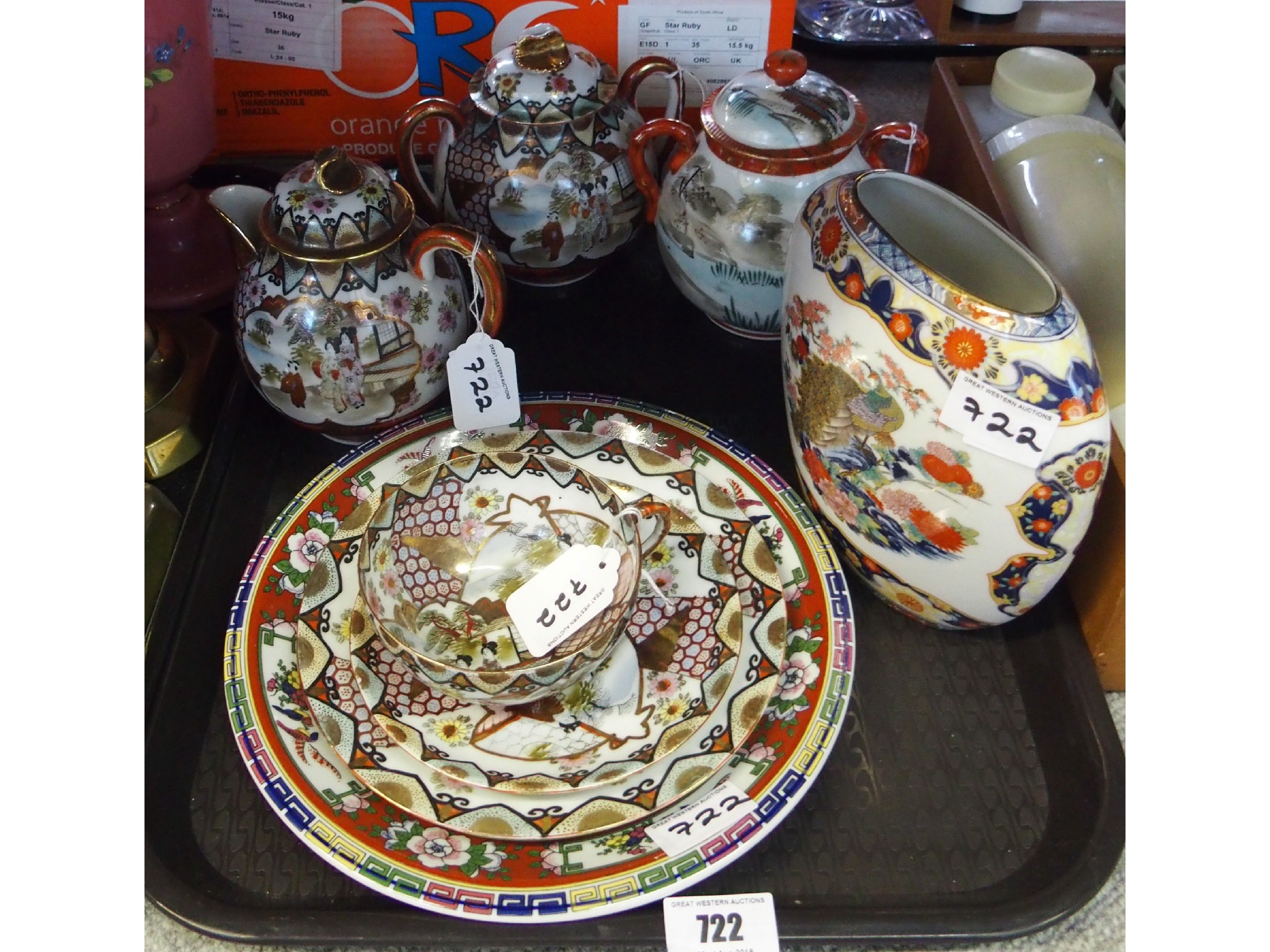 Appraisal: Tray comprising Chinese porcelain tea bowl trio two covered sugar