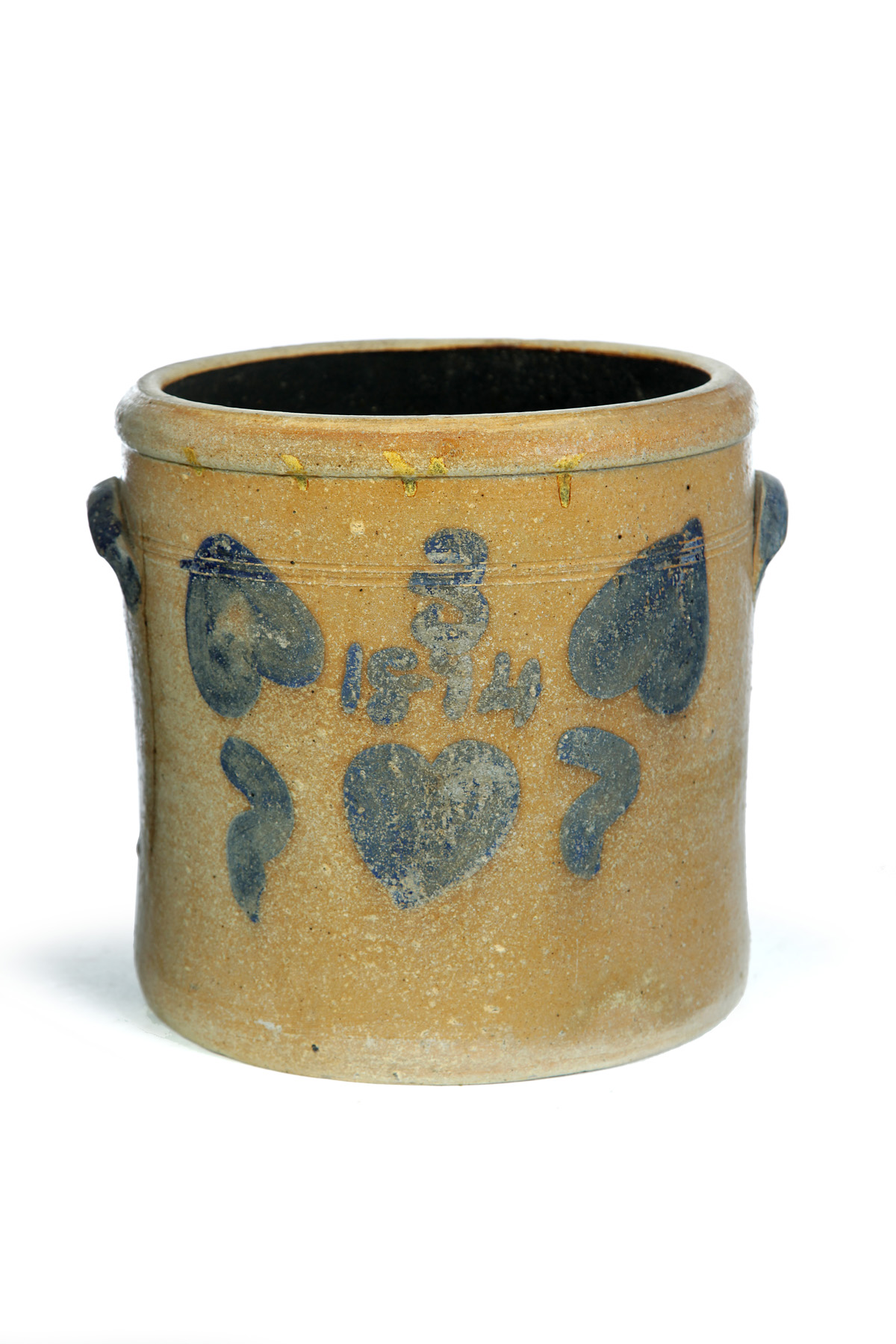 Appraisal: DATED OHIO STONEWARE CROCK WITH COBALT HEART Second half- th