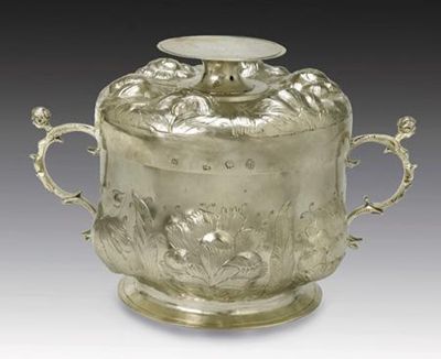 Appraisal: A rare Commonwealth porringer and cover with two cast caryatid