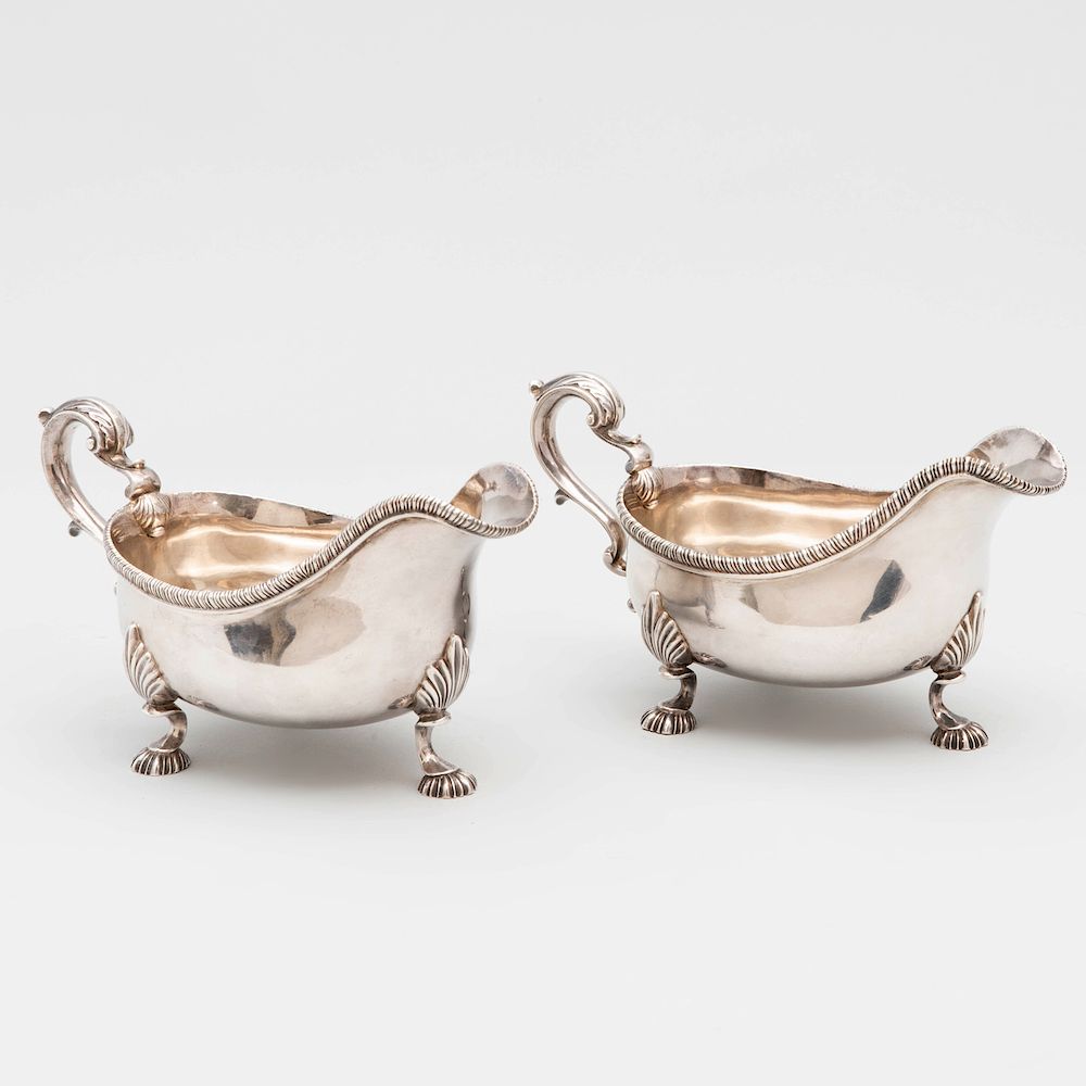 Appraisal: Pair of George III Silver Sauce Boats Mark of William