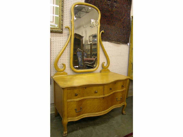 Appraisal: Vintage Birdseye maple serpentine front princess dresser with mirror and