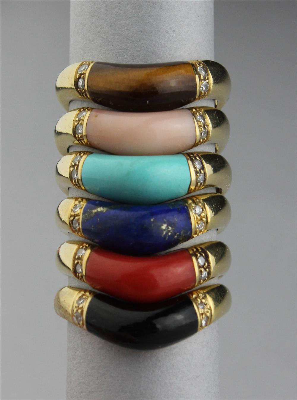 Appraisal: SIX ITALIAN K YELLOW GOLD STACKABLE RINGS WITH INSET STONES