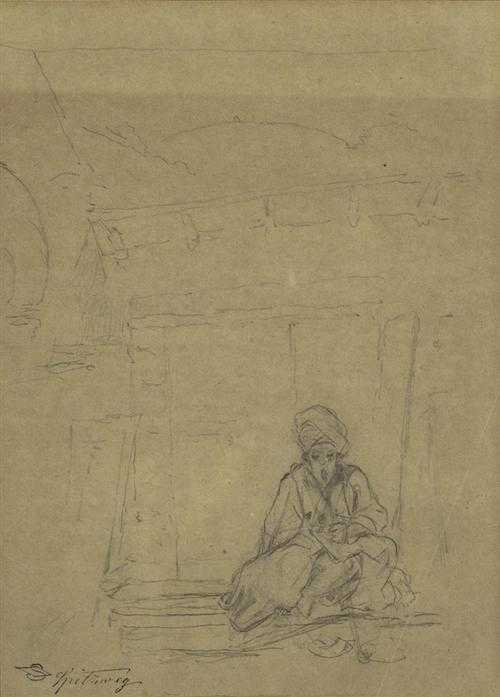 Appraisal: SPITZWEG CARL Unterpfaffenhofen - Munich Seated Turk Pencil drawing x