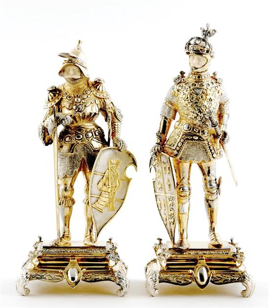 Appraisal: Pair German vermeil silver and ivory medieval knights circa probably