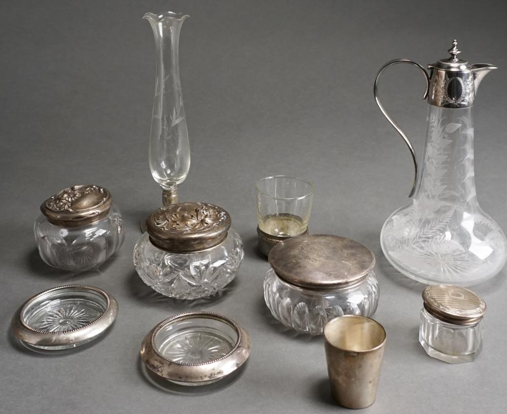 Appraisal: FOUR STERLING SILVER GLASS AND CRYSTAL DRESSER JARS WITH STERLING