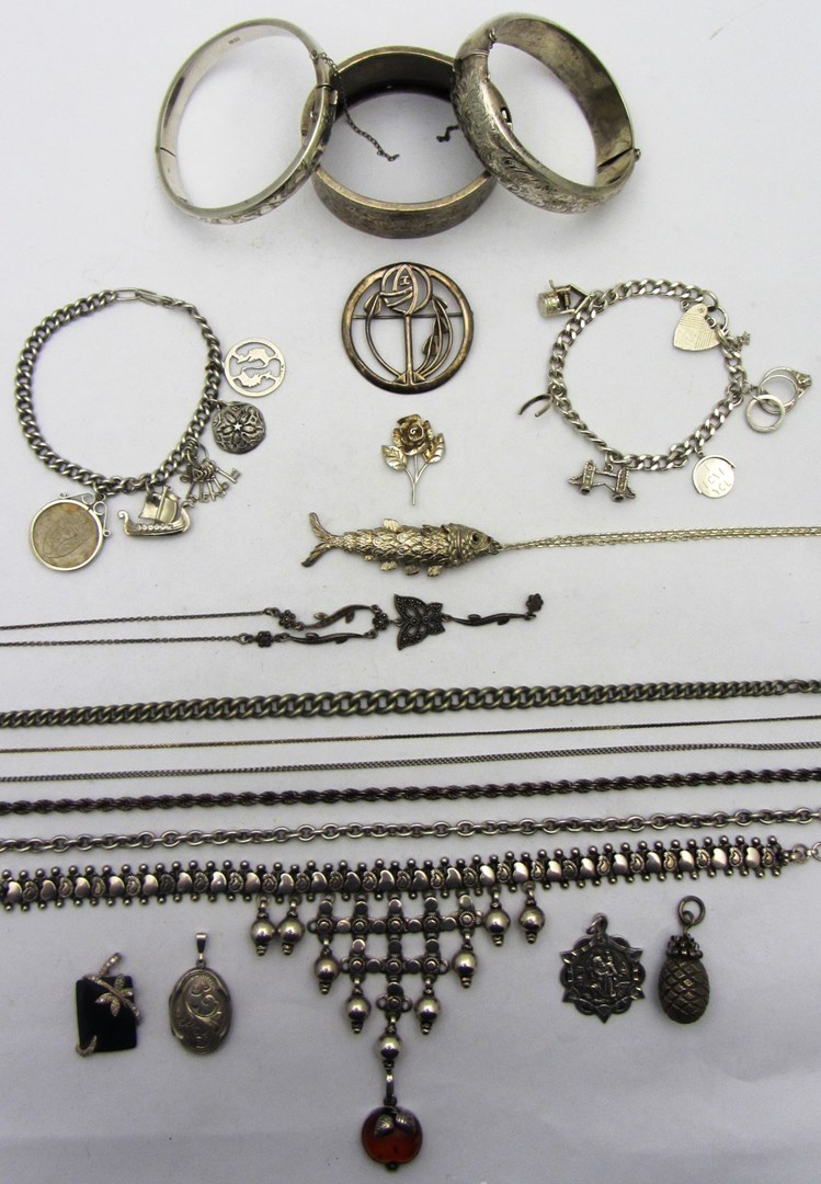 Appraisal: Silver and other jewellery including four bangles seven pendants a