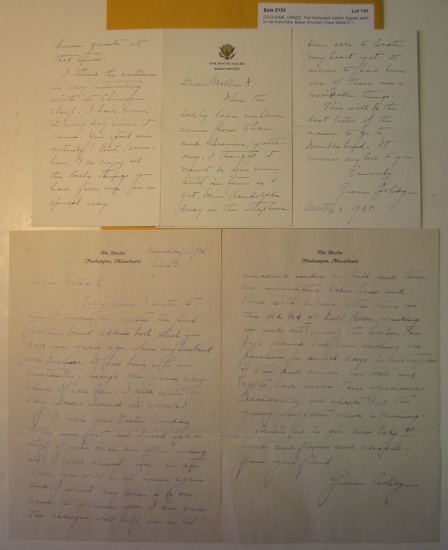 Appraisal: COOLIDGE GRACE Two Autograph Letters Signed each to her friend