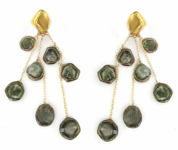 Appraisal: Pair of Green Watermelon Tourmaline Slice Earpendants A pair of