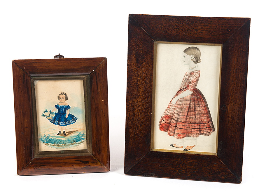 Appraisal: TWO AMERICAN MINIATURE PORTRAITS OF GIRLS Mid th century watercolor