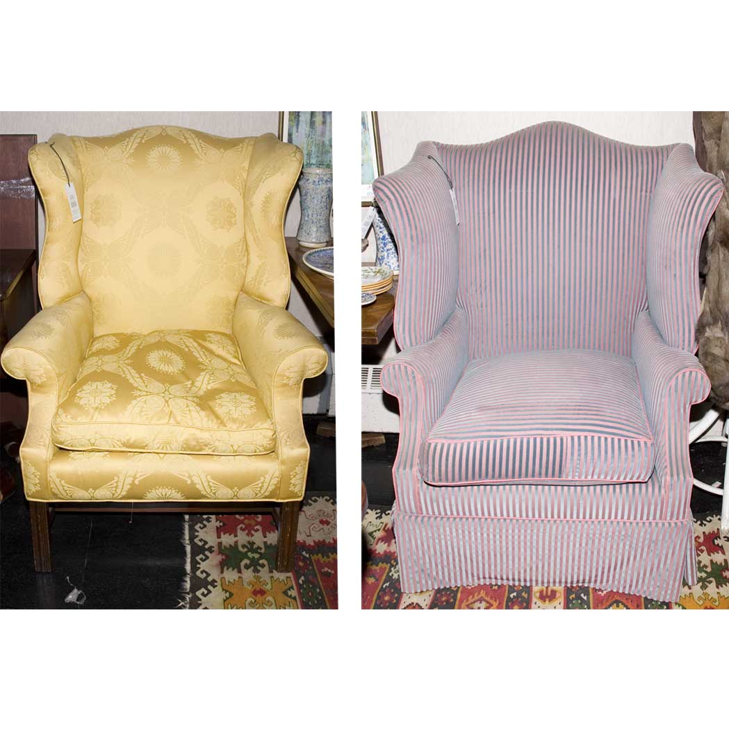 Appraisal: Two Georgian Style Upholstered Mahogany Wing Chairs