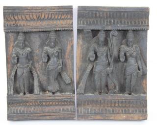 Appraisal: Pair Antique Carved Indian Plaques Pair Antique Indian Plaques Wooden