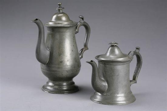 Appraisal: TWO PEWTER POTS Coffee pot by Roswell Gleason Dorchester Massachusetts